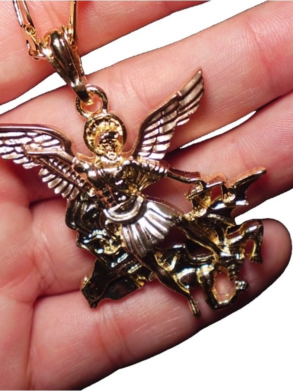 Gold plated Michael Angel Pendant Necklace - unisex Religious Jewelry